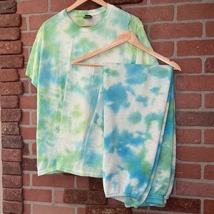 Handmade Blue and Green TyeDye Sweatset in Size Large